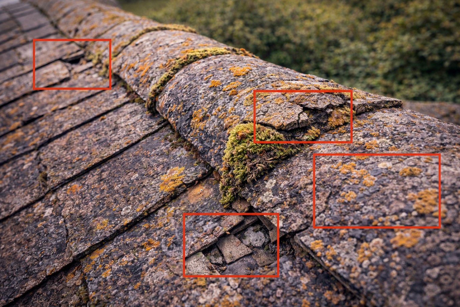 Close-up roof tiles inspection example